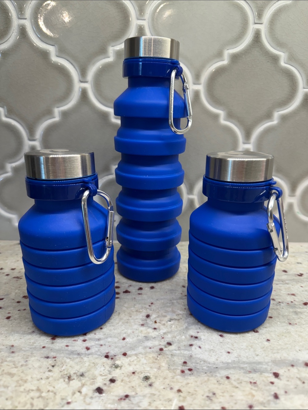 Collapsible Silicone Travel Bottle with Carabiner - Blue (Pack of 3)